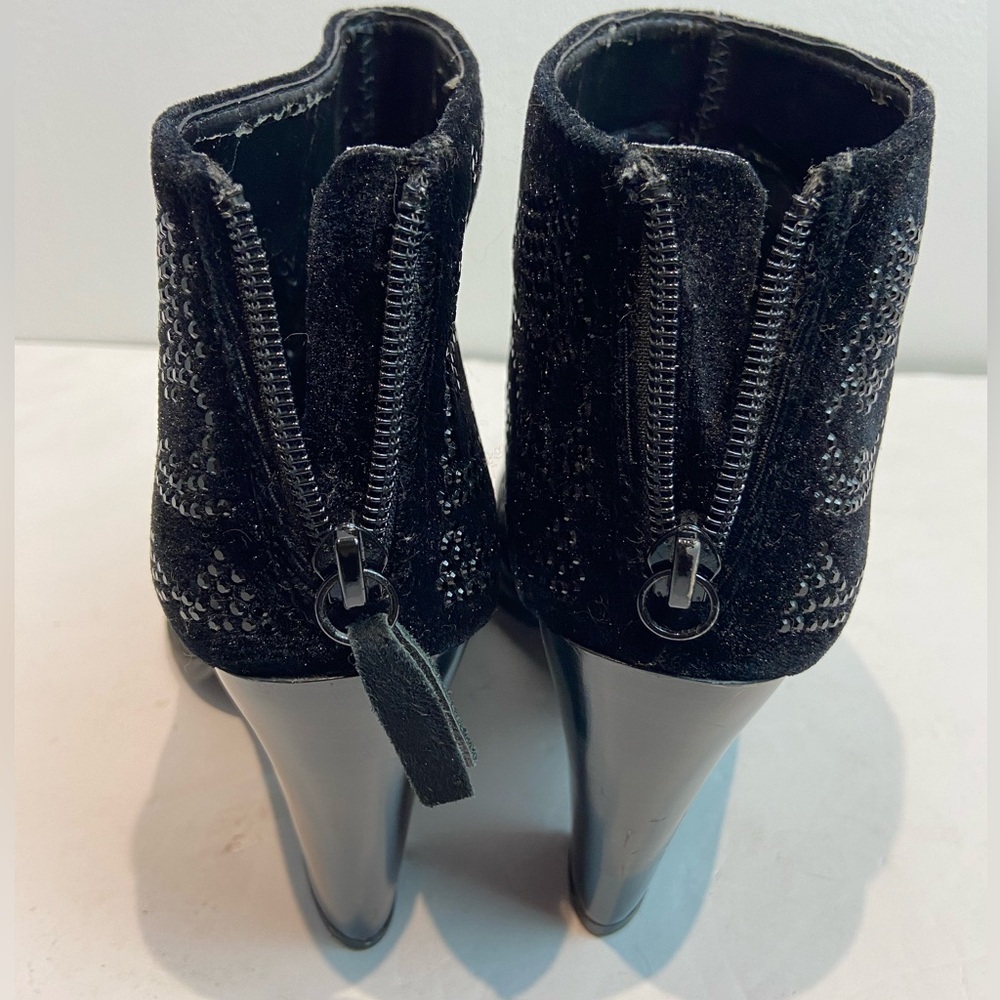 Zara Black Sequin Velvet Ankle Zip-Up Boots Size 39 / 8.5 - Picture 4 of 13